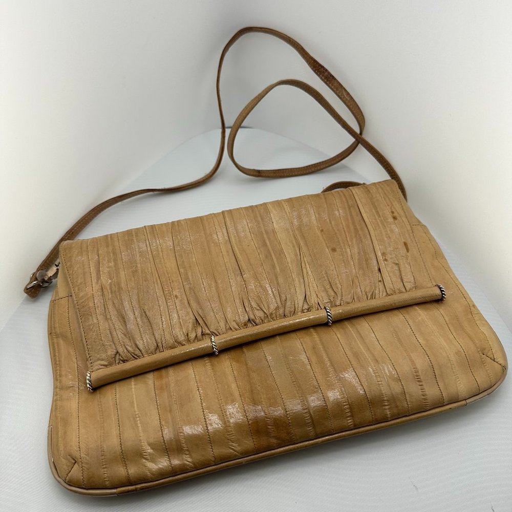 Vintage Eel Skin Leather of the Sea Purse Handbag beige/tan